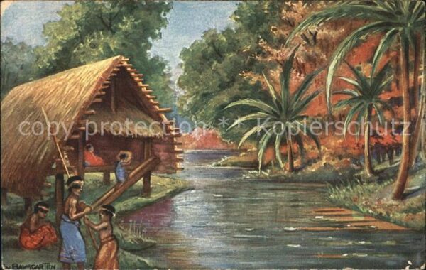 Deutsch-Suedwestafrika Eingeborenenhütten am Fluss