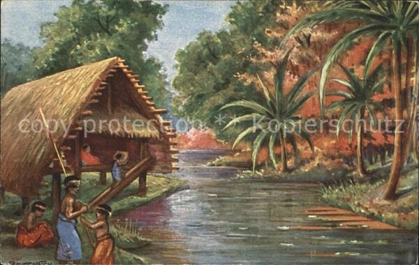 Deutsch-Suedwestafrika Eingeborenenhütte am Fluss