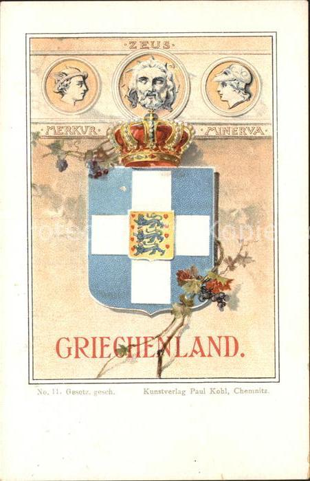 Griechenland Greece Wappen mit Merkur Zeus und Minerva