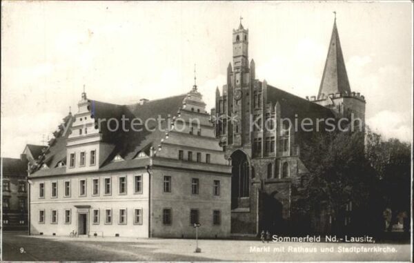 Sommerfeld Lubsko Markt mit Rathaus und Stadtpfarrkirche