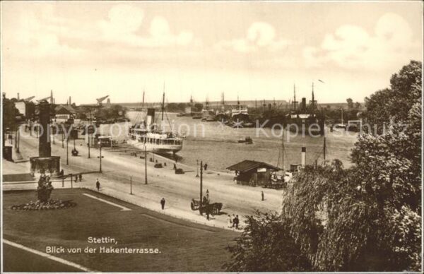 Stettin Szczecin Pommern Blick von der Hakenterrasse Oder Dampfe