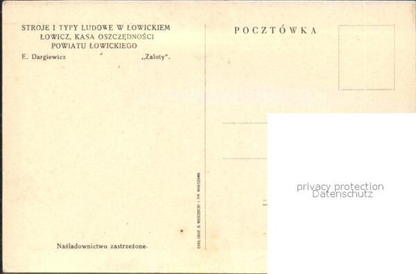 Kuenstlerkarte E. Dargiewicz Zaloty Trachten Polen – Bild 2