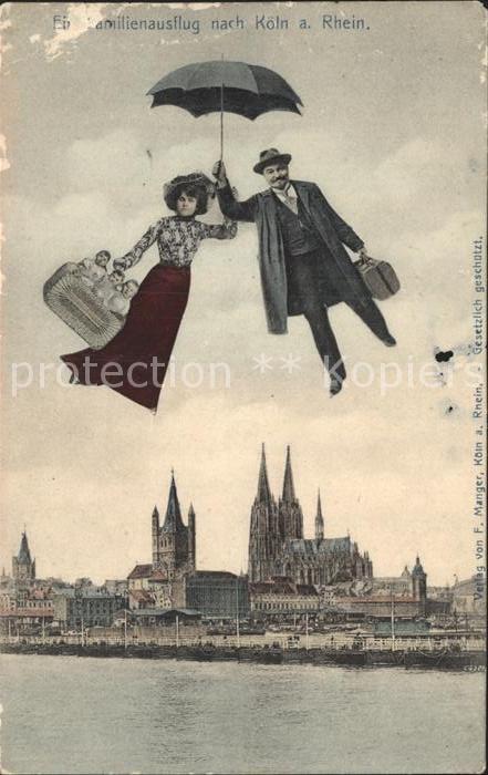 Regenschirmkarte  im Fluge ueber Köln Dom