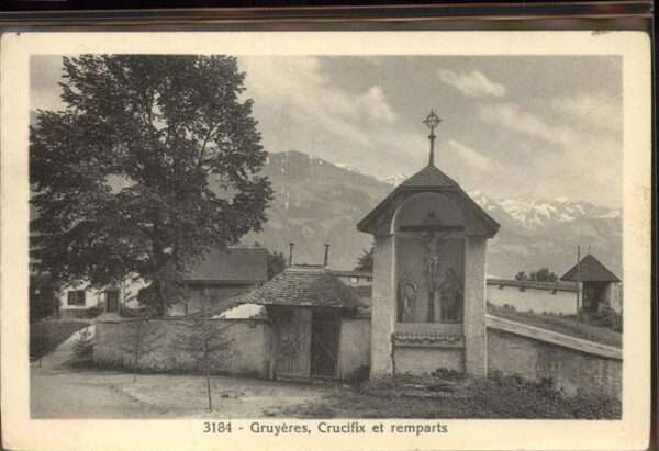 Gruyeres FR Crucifix et remparts