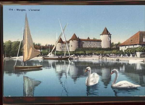 Morges L arsenal Lac Leman Segelboot Schwäne