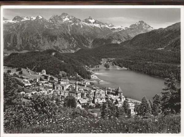 St Moritz GR mit See _ Piz Languard und Piz Albris