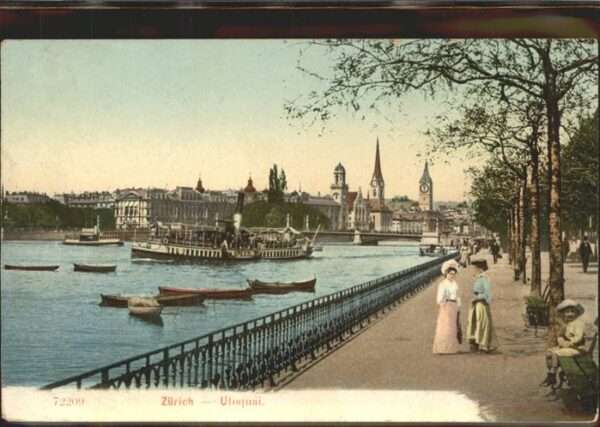 Zuerich Utoquai Seepromenade Schiff Kirche See