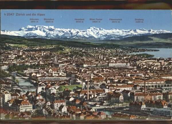 Zuerich nd die Alpen Zürichsee Limmat