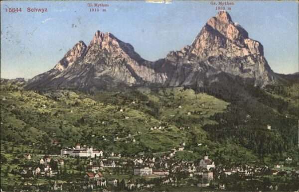 Schwyz Teilansicht mit Mythen Schweizer Voralp