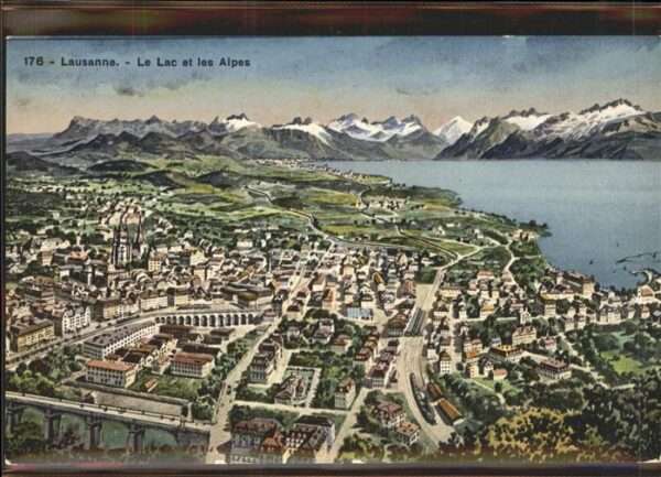 Lausanne VD Vue sur la ville Lac Leman et les Alpes