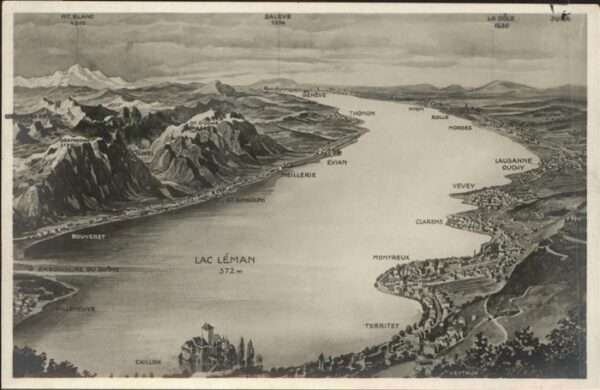 Lac Leman Genfersee Panorama Künstlerkarte