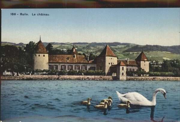 Rolle VD Genfer See Schwäne Schloss