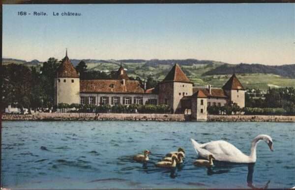 Rolle VD Genfer See Schloss Schwäne