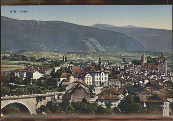 Orbe Panorama Altstadt Befestigungsturm Kirc