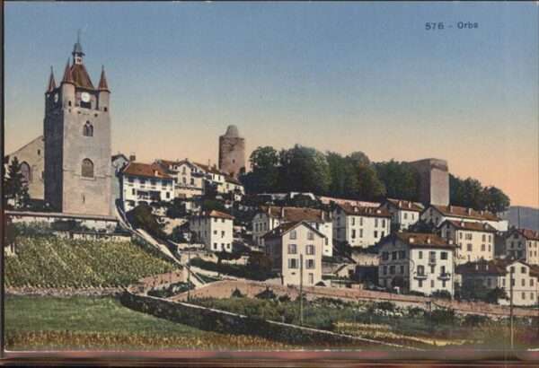 Orbe Teilansicht Kirche Befestigungsturm