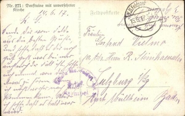 Militaria WK1 Dorfruine mit unversehrter Kirche Feldp – Bild 2