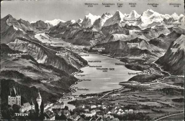 Thun BE Panoramakarte Thunersee und Umgebung