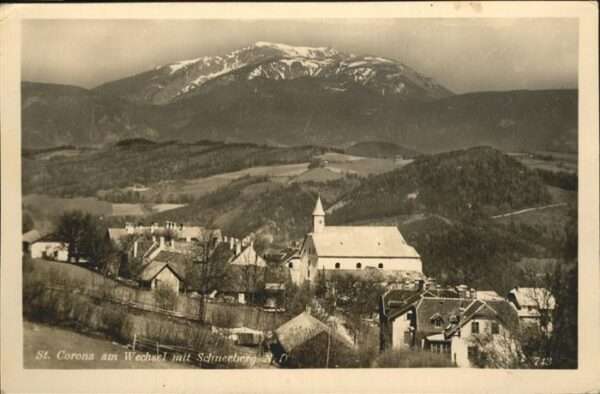 St Corona Wechsel Blick über das Dorf mit Schneeberg Nörd