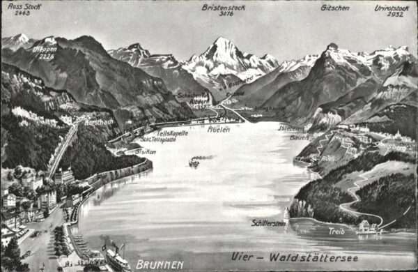 Brunnen SZ Panoramakarte Vierwaldstättersee und Um