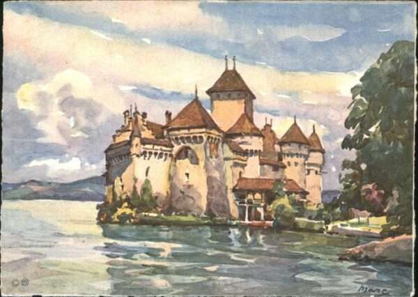 Chillon Chateau Lac Leman Künstlerkarte