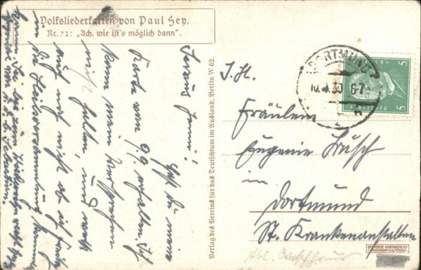 Liederkarte Paul Hey Nr. 72 Ach wie ist's möglich d – Bild 2
