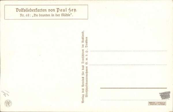Liederkarte Paul Hey Nr. 68 Da drunten in der Mühle – Bild 2
