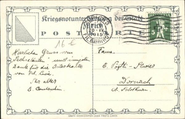 Moos Carl Kuenstlerlitho Kriegsnotunterstützung Schweiz – Bild 2