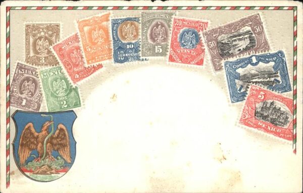 Briefmarken auf Postkarte Mexico Wappen