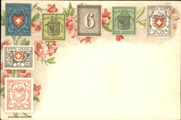 Briefmarken auf Postkarte Schweiz Rayon Geneve