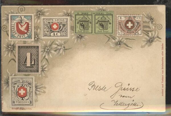 Briefmarken auf Postkarte Schweiz Poste Locale