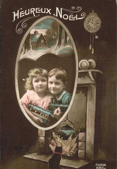 Weihnachten Heureux Noel Kamin Kessel Kinder