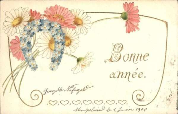 Glueckwunsch Bonne annee Blumen