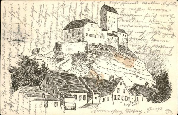 Kuenstlerkarte Zeichnung 1900 Burg