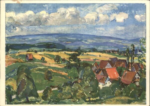 Kuenstlerkarte E. Hunziker Affoltern Sommerlandschaft
