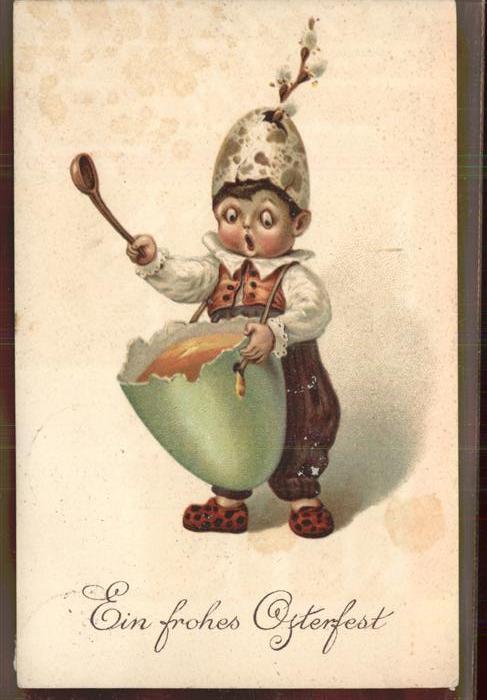 Ostern Easter Paques Ei Kochlöffel Kind Weidenkätzchen