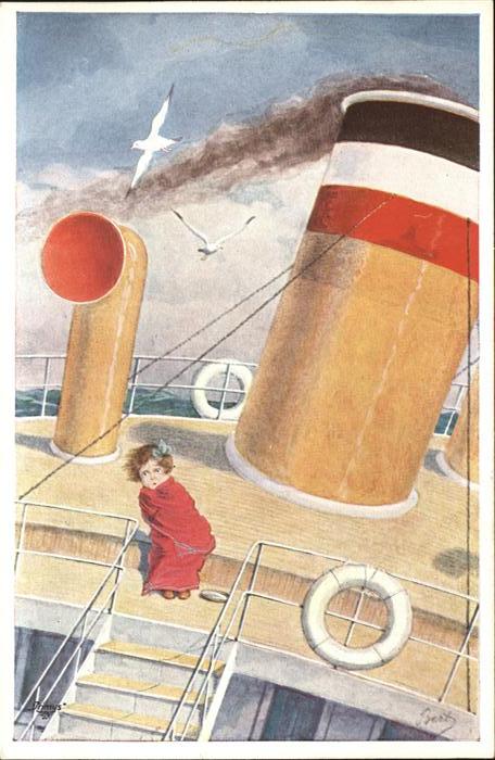 Verlag Primus Nr. 1273 Dampfer Kind Rettungsringe Möwen