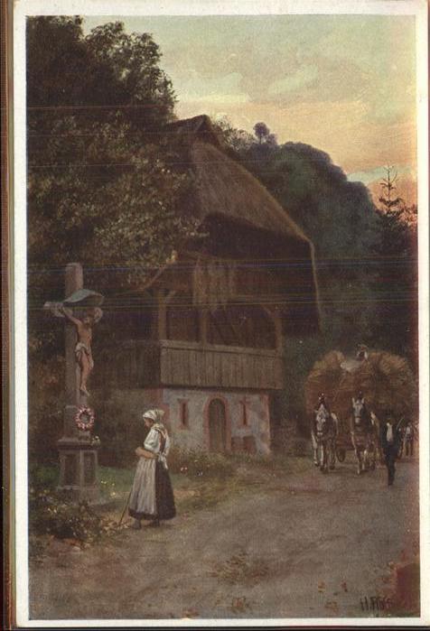 Hoffmann Heinrich Ernte Schwarzwaldhaus Pferde Serie II B