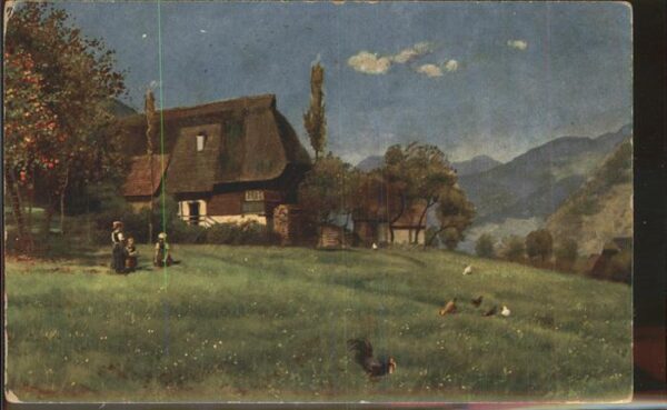 Hoffmann Heinrich Schwarzwaldhaus Hühner Serie I Blatt 2
