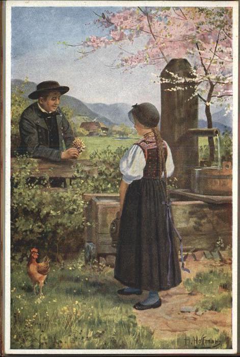 Hoffmann Heinrich Huhn Trachten Am Brunnen Serie II Blatt