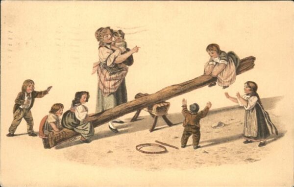 Kuenstlerkarte G. Mind. Holzwippe Kinder