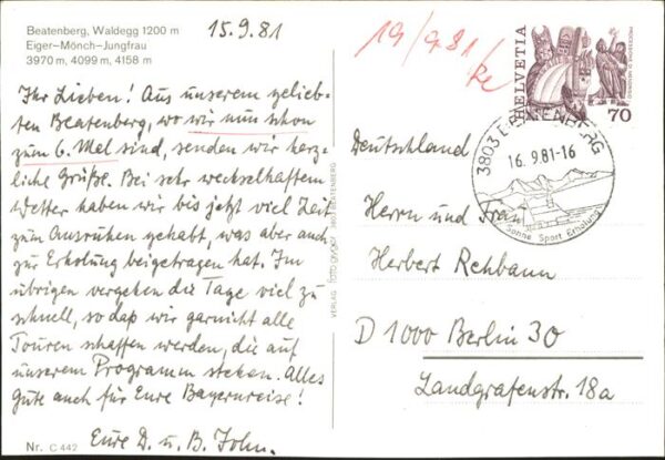 Beatenberg Waldegg Panorama Eiger Mönch Jungfrau – Bild 2