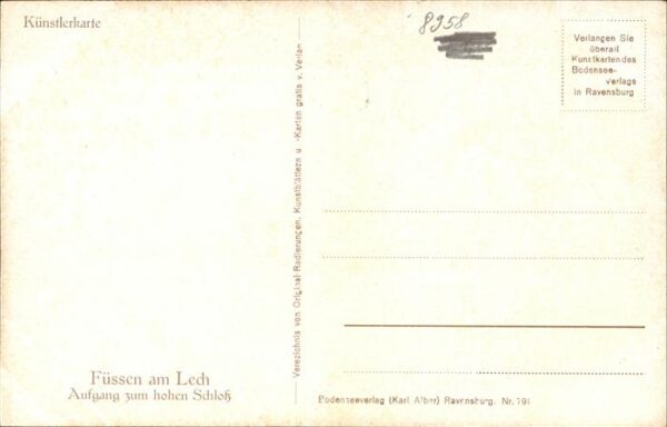 Kuenstlerkarte Nr. 791 Füssen am Lech Schloss – Bild 2