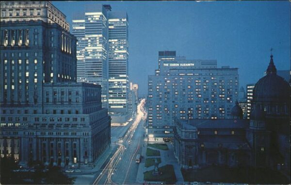 Montreal Quebec Night view of Dorchester Street