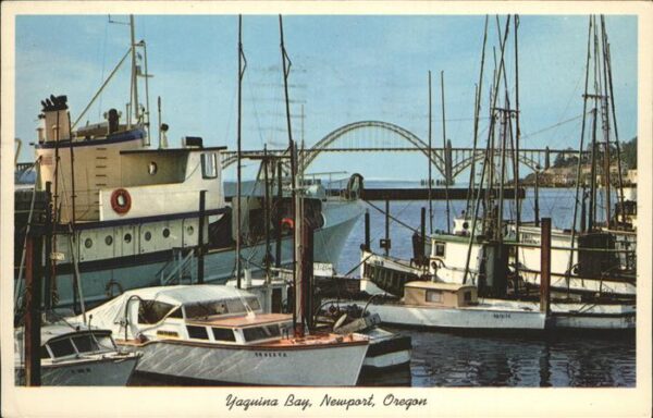 Newport Oregon Fishing fleet in Yaquina Bay Harbor Bri