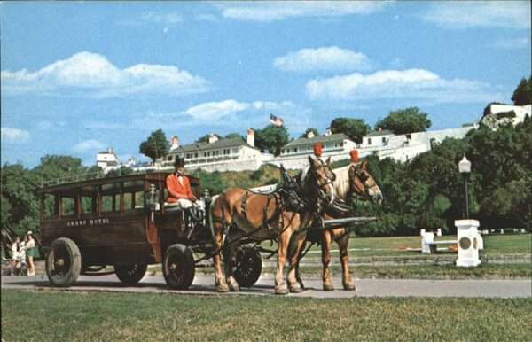 Mackinac Island Grand Hotel Bus Horses Historic Old For