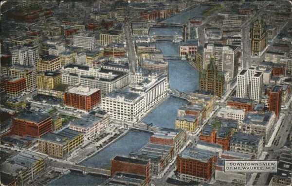 Milwaukee Wisconsin Downtown Milwaukee River aerial view