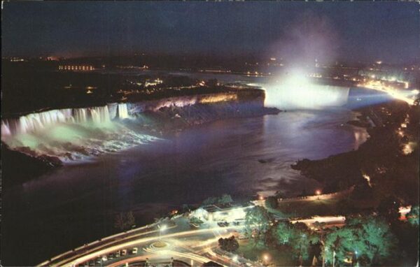 Niagara Falls Ontario American and Horsehoe Falls illuminated