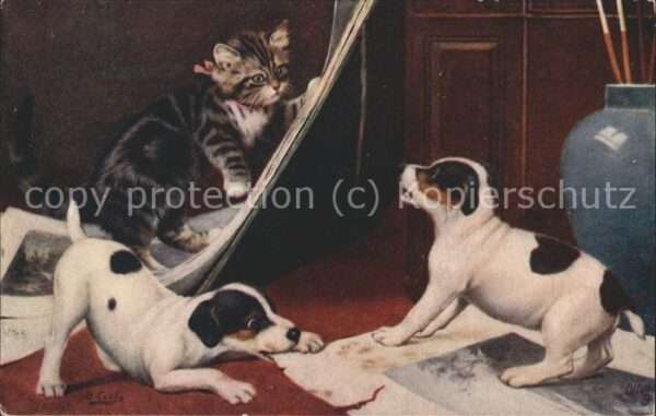 Verlag Tucks Oilette Nr. 9766 Hunde Katze B. Cobbs