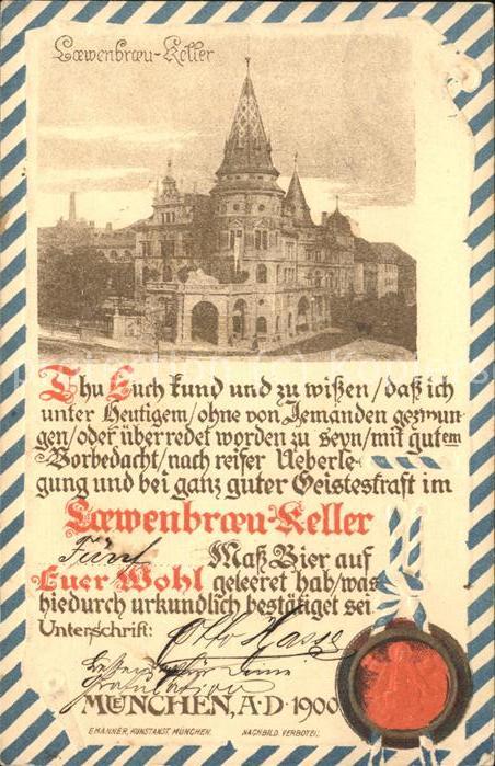 Bier Löwenbräu-Keller Urkunde Siegel