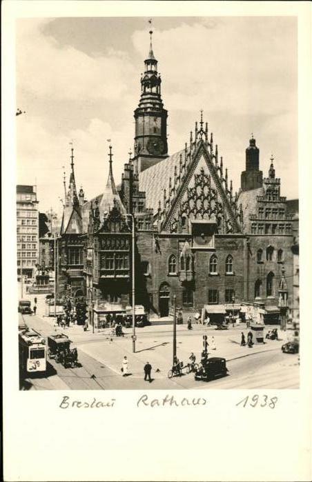 Breslau Niederschlesien Rathaus Strassenbahn